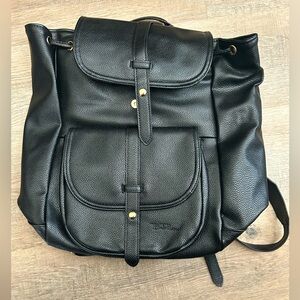 BELLA RUSSO Women's Large Black Pebbled Leather Drawsting Backpack Bag 4 pockets